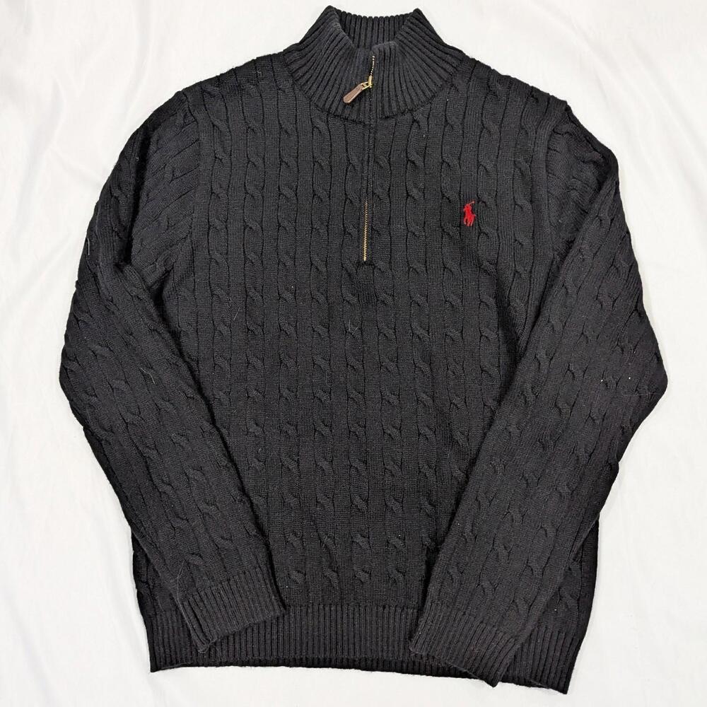 Polo Ralph Lauren Men's Wool/Cashmere Cable Knit 1/4 Zip Sweater - Black - NWT